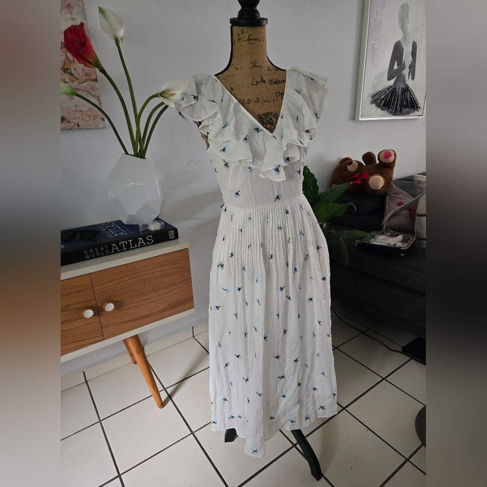 Kate Spade White and Blue Floral Midi Dress